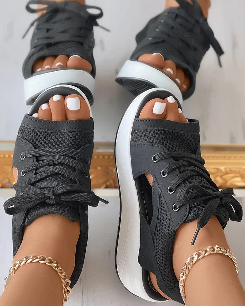 Orthopedic Lace-Up Cutout Sandals With Cushioned Footbed