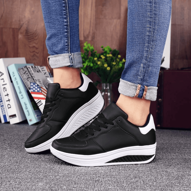 Orthopedic Women&#39;s Black Leather Sneakers