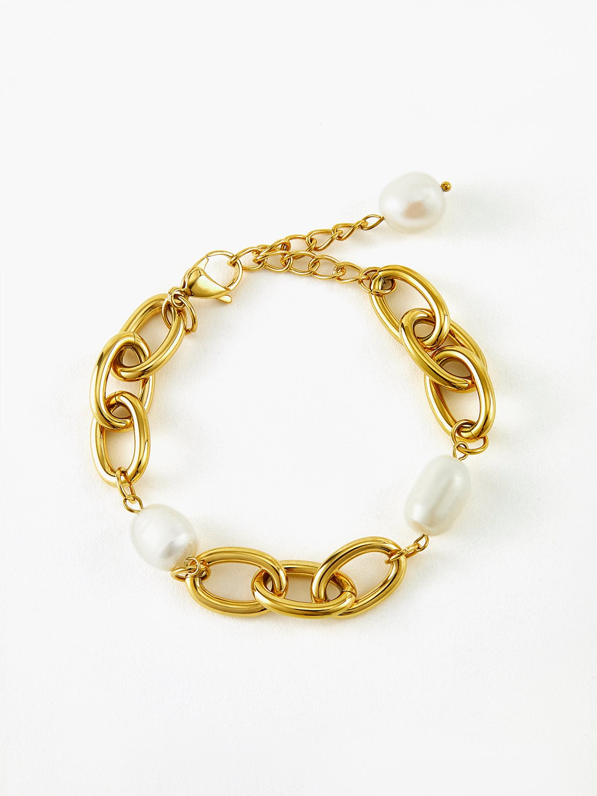 Oval Pearl Gold-Tone Chain Bracelet