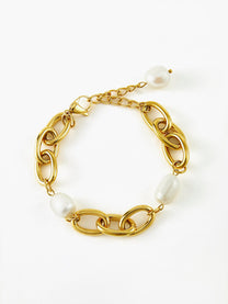 Oval Pearl Gold-Tone Chain Bracelet