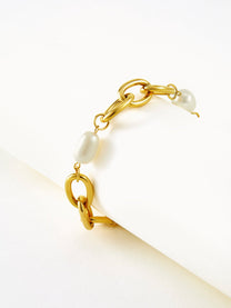 Oval Pearl Gold-Tone Chain Bracelet