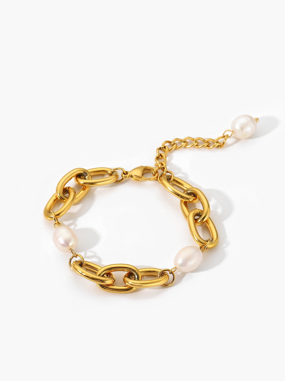 Oval Pearl Gold-Tone Chain Bracelet