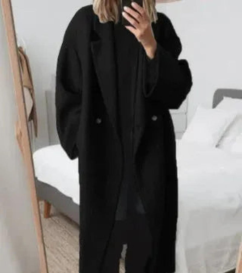 Oversize Women&#39;s Cashmere Coat With Lapel Collar