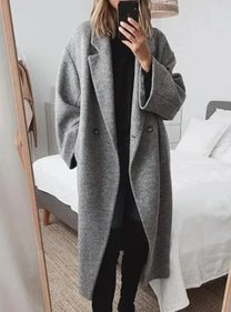 Oversize Women&#39;s Cashmere Coat With Lapel Collar