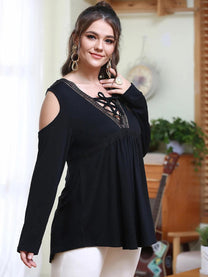 Oversized Cold Shoulder T-Shirt With Lace Details