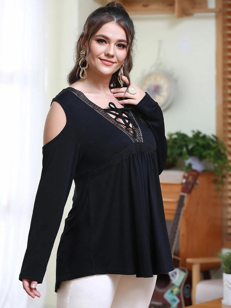 Oversized Cold Shoulder T-Shirt With Lace Details