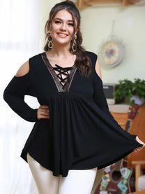 Oversized Cold Shoulder T-Shirt With Lace Details