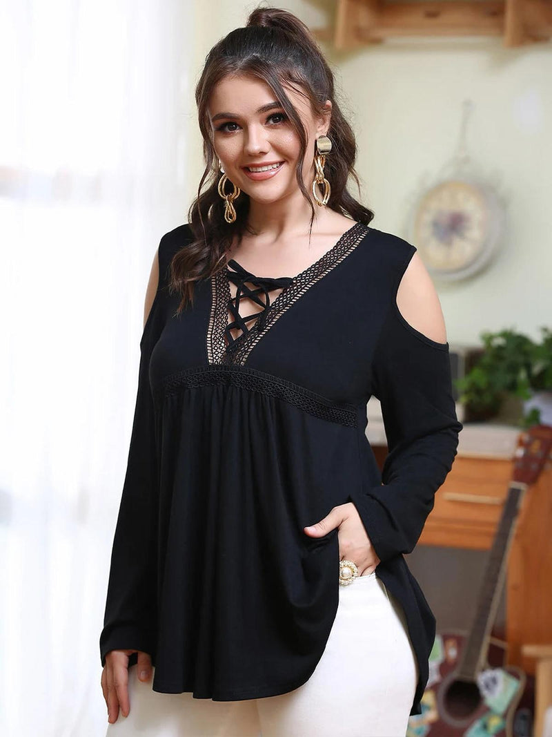 Oversized Cold Shoulder T-Shirt With Lace Details