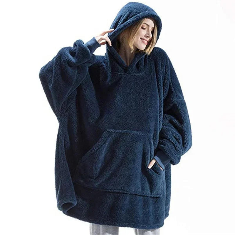 Oversized Flannel Fleece Blanket Hoodie For Men And Women
