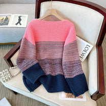 Plus Size Knitted Sweater With Patchwork Design For Autumn And Winter
