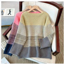 Plus Size Knitted Sweater With Patchwork Design For Autumn And Winter