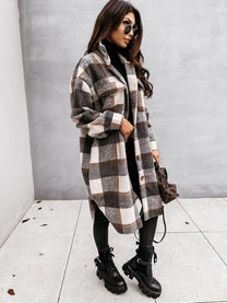 Oversized Plaid Wool Jacket For Women