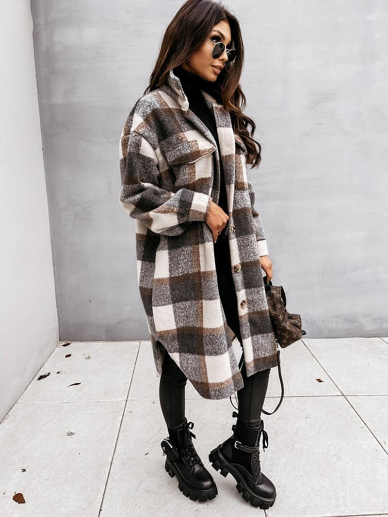 Oversized Plaid Wool Jacket For Women
