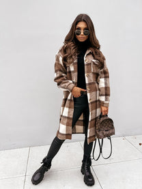 Oversized Plaid Wool Jacket For Women