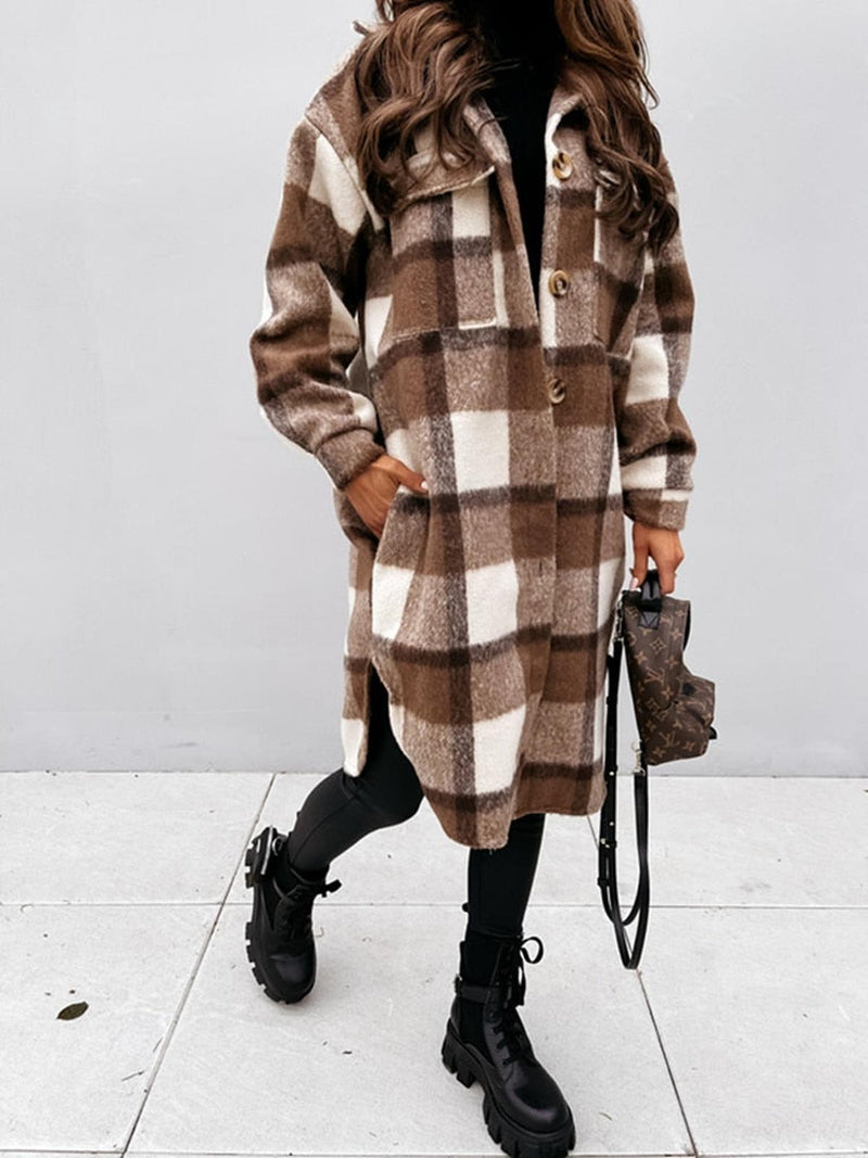 Oversized Plaid Wool Jacket For Women
