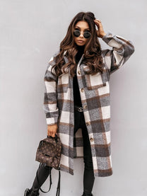 Oversized Plaid Wool Jacket For Women