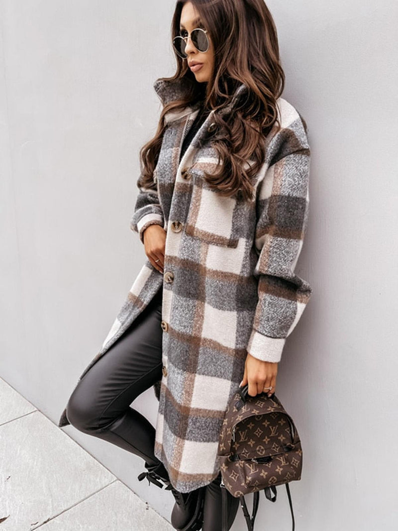 Oversized Plaid Wool Jacket For Women