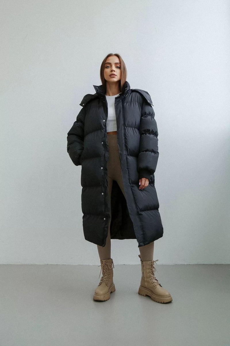 Oversized Quilted Puffer Trench Coat For Women