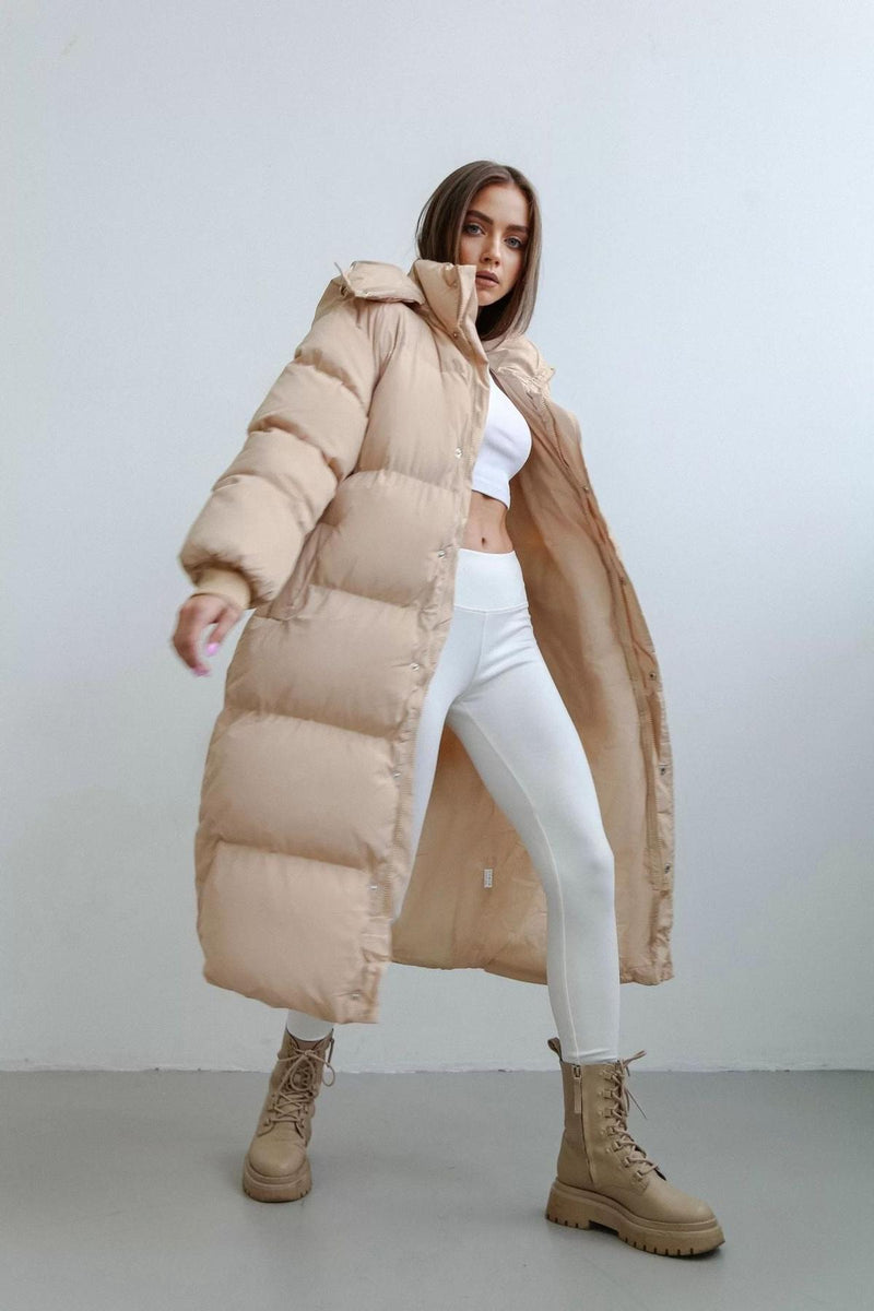 Oversized Quilted Puffer Trench Coat For Women