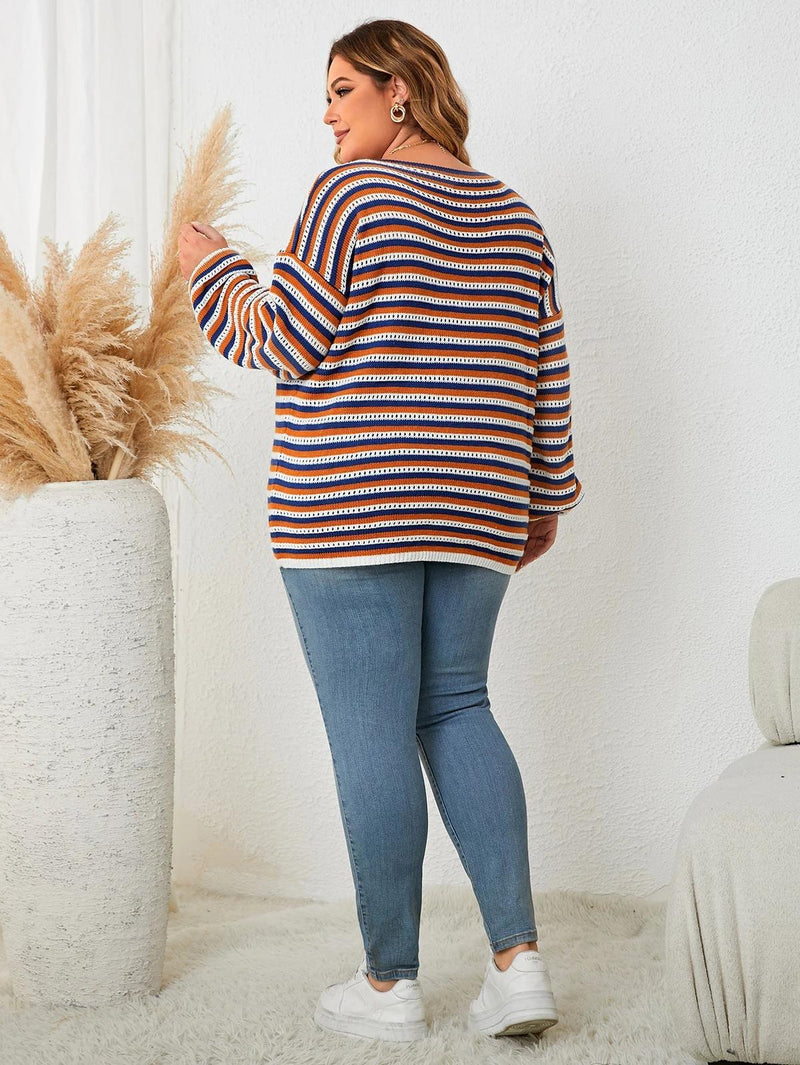 Oversized Striped Wool Blend Pullover Sweater