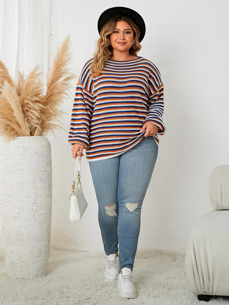 Oversized Striped Wool Blend Pullover Sweater