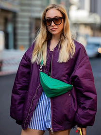 Oversized Tweed Bomber Jacket For Women - Autumn/Winter 2023