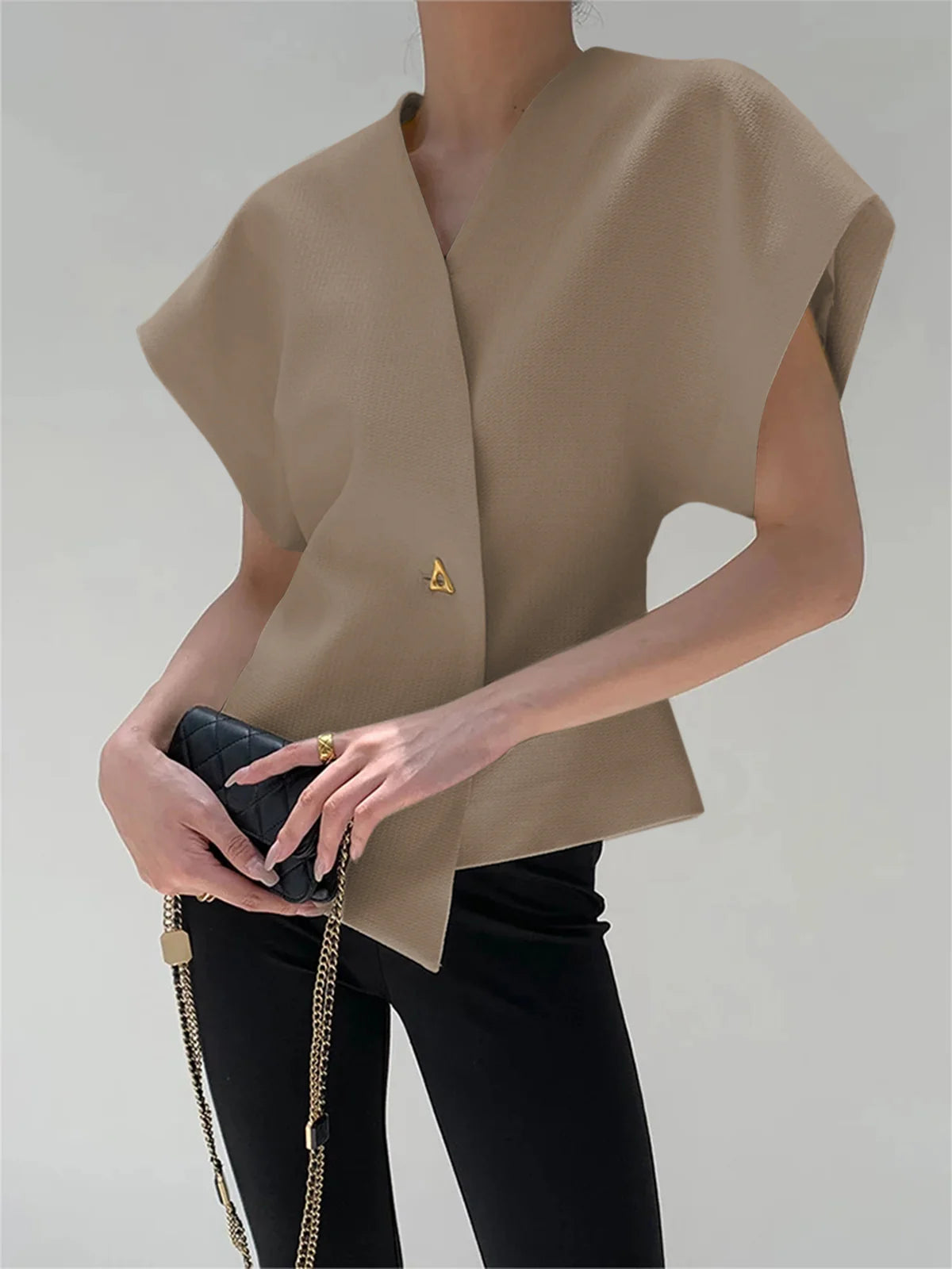 Oversized V-Neck Button Down Blouse
