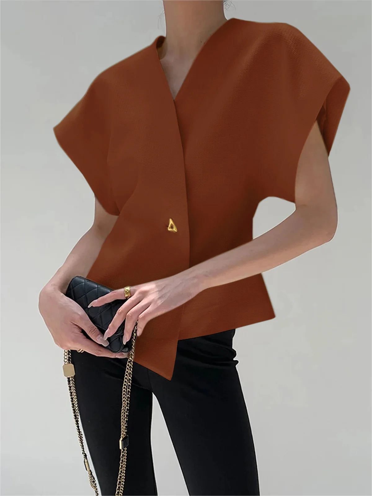 Oversized V-Neck Button Down Blouse
