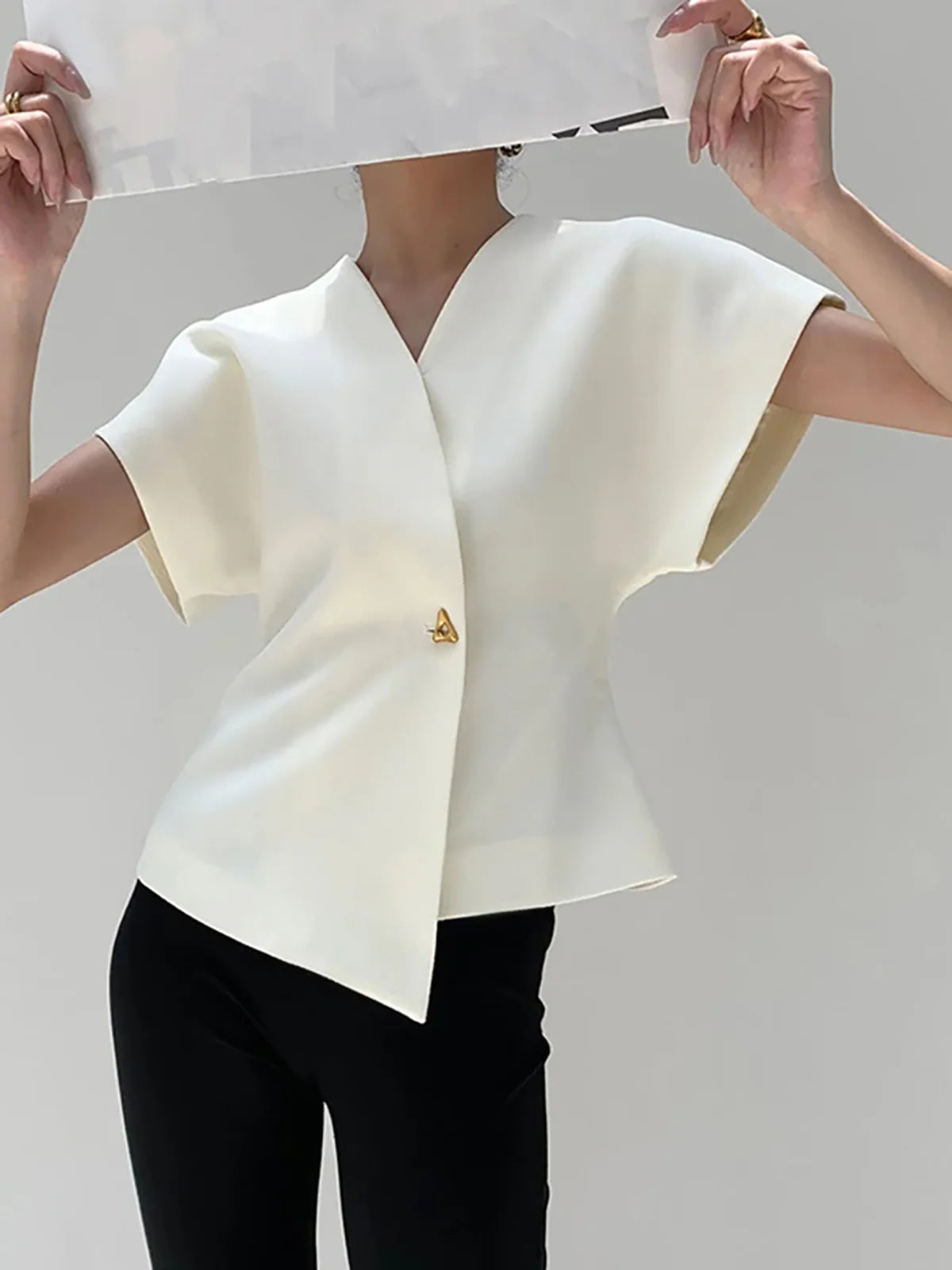 Oversized V-Neck Button Down Blouse