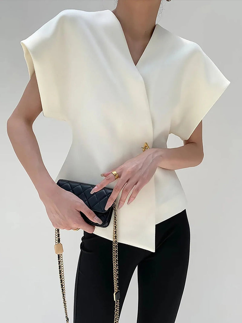 Oversized V-Neck Button Down Blouse