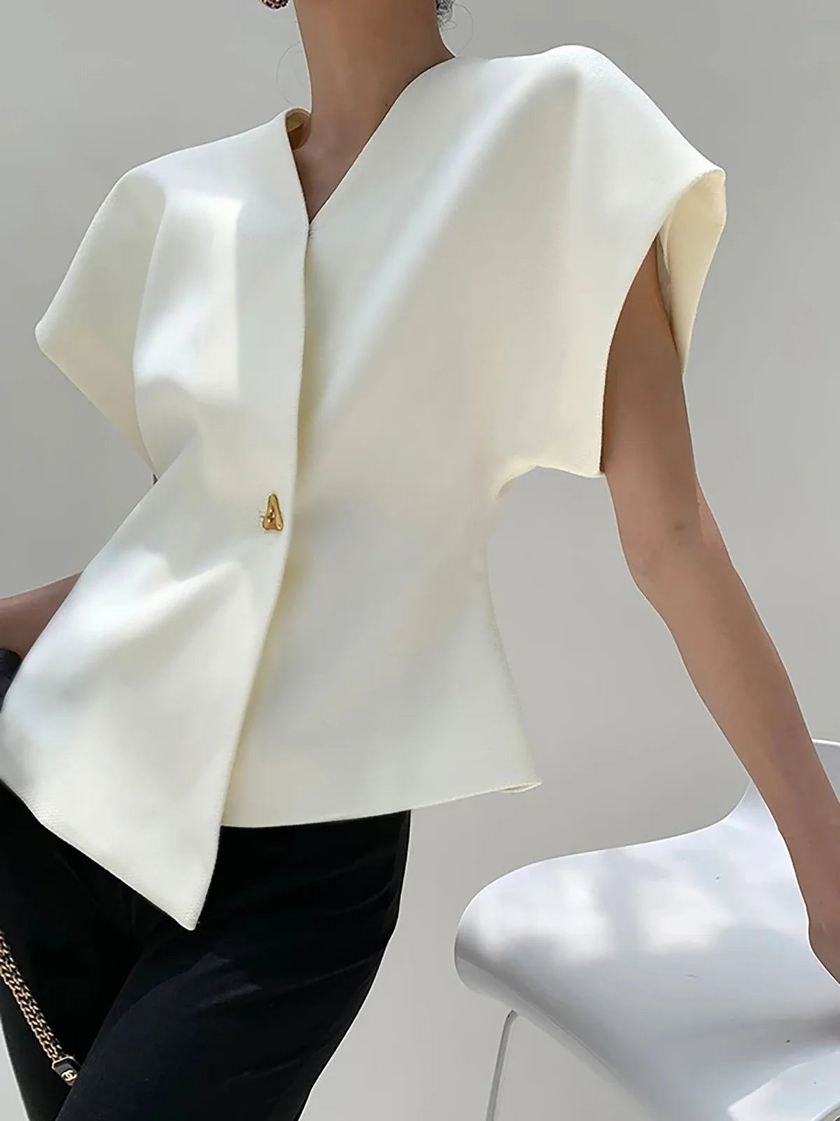 Oversized V-Neck Button Down Blouse