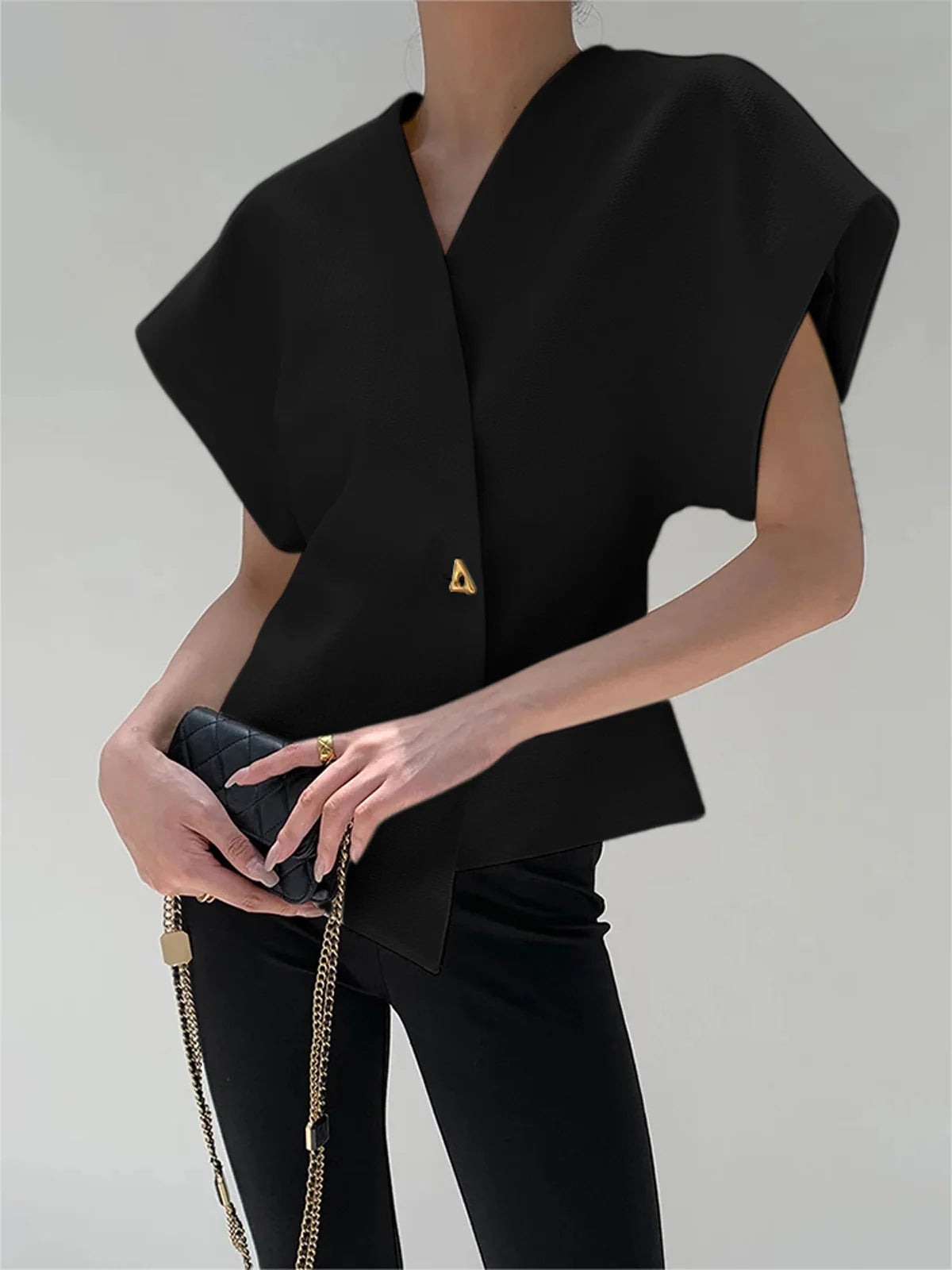 Oversized V-Neck Button Down Blouse