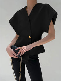 Oversized V-Neck Button Down Blouse