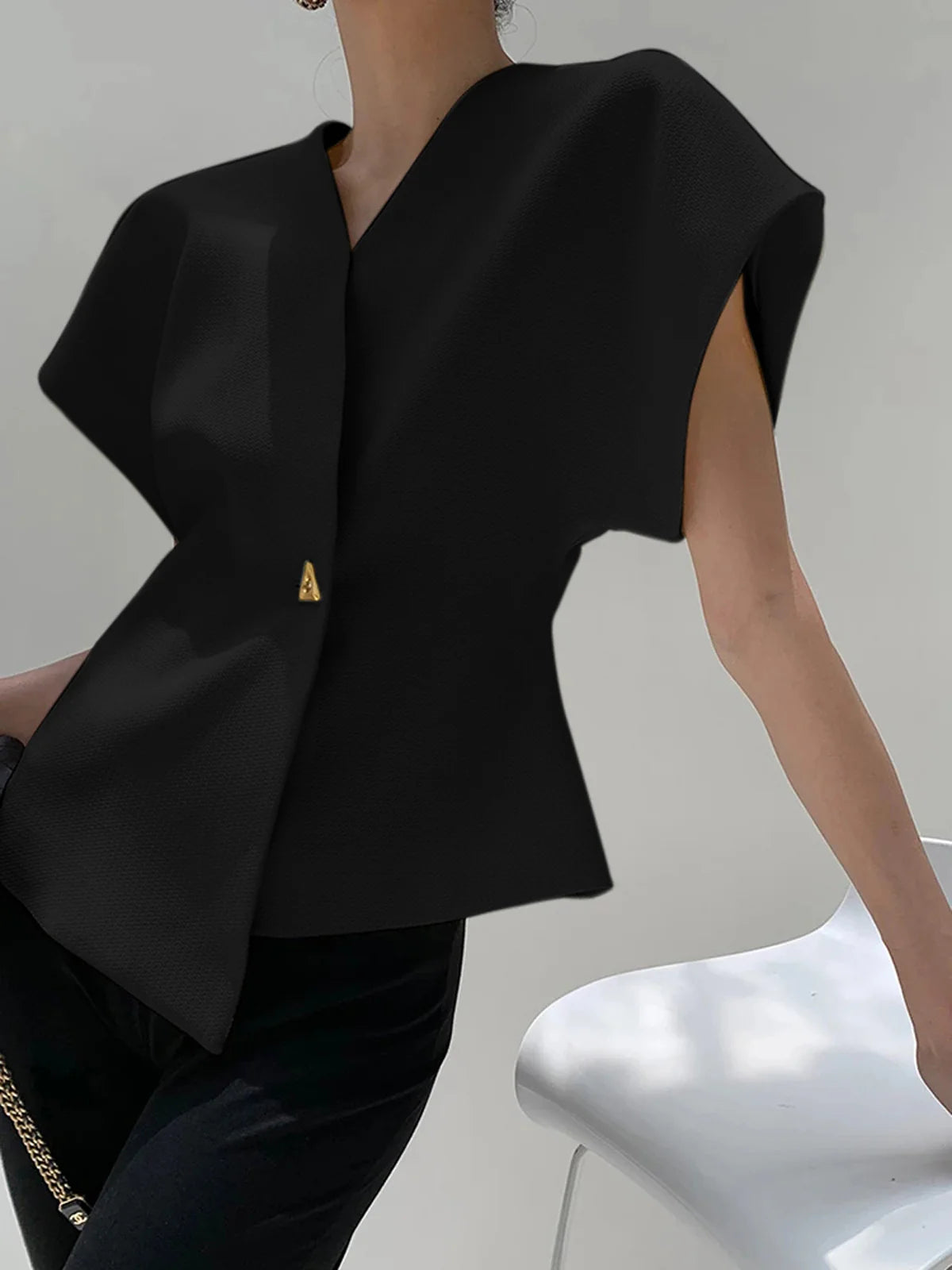 Oversized V-Neck Button Down Blouse