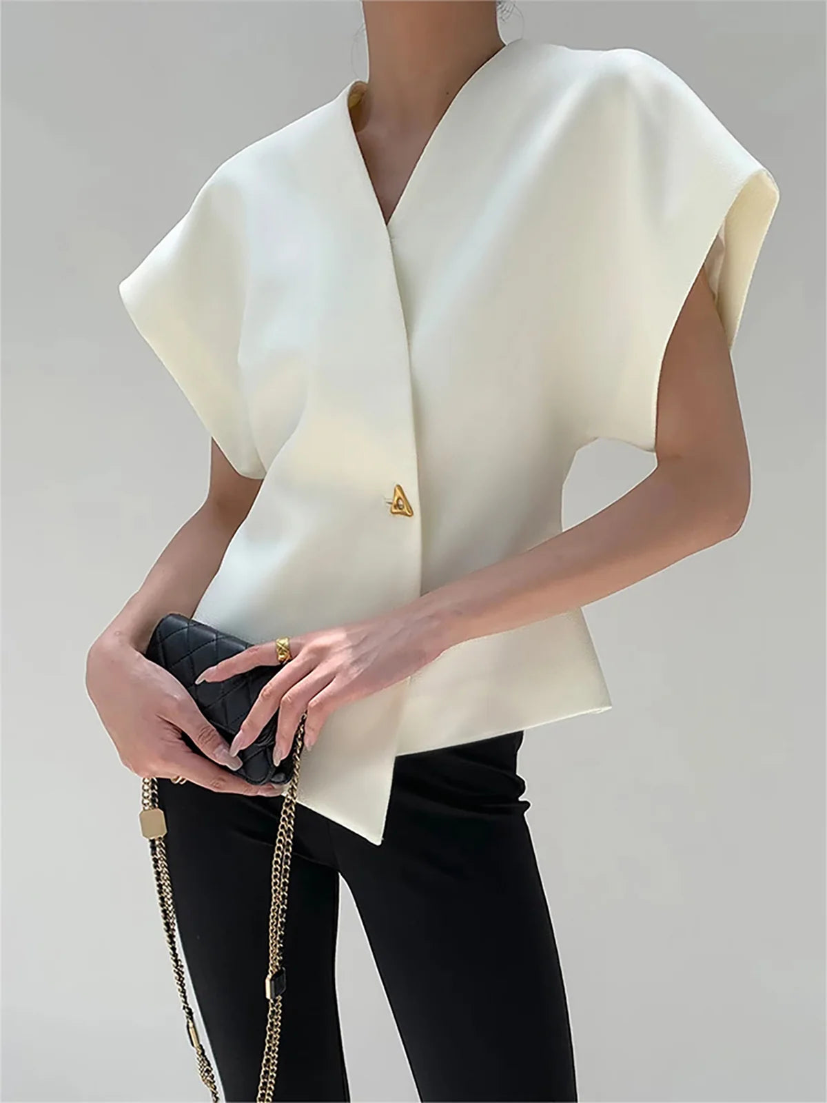 Oversized V-Neck Button Down Blouse