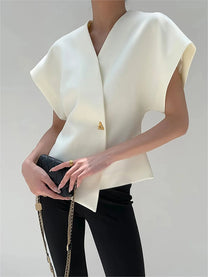 Oversized V-Neck Button Down Blouse