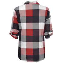 Oversized V-Neck Plaid Blouse With Long Sleeves