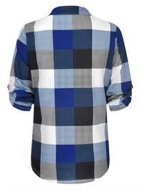 Oversized V-Neck Plaid Blouse With Long Sleeves