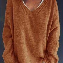 Oversized V-Neck Pullover Sweater Plus Size