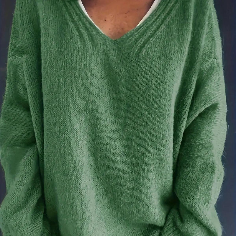 Oversized V-Neck Pullover Sweater Plus Size