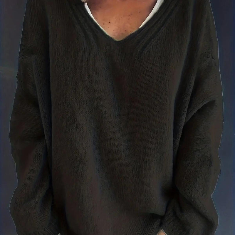 Oversized V-Neck Pullover Sweater Plus Size