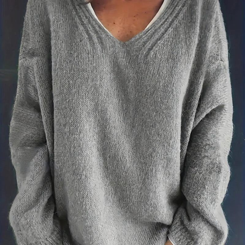 Oversized V-Neck Pullover Sweater Plus Size