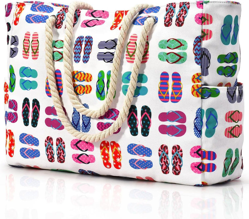 Oversized Waterproof Beach Tote Bag With Zipper Closure And Side Pockets