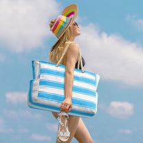 Oversized Waterproof Beach Tote Bag With Zipper Closure And Side Pockets