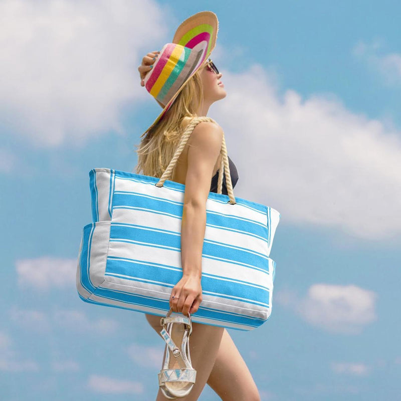 Oversized Waterproof Beach Tote Bag With Zipper Closure And Side Pockets
