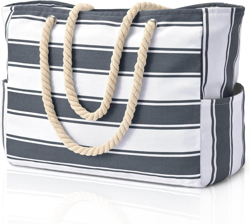 Oversized Waterproof Beach Tote Bag With Zipper Closure And Side Pockets