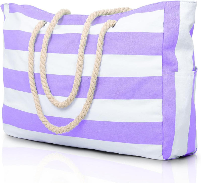 Oversized Waterproof Beach Tote Bag With Zipper Closure And Side Pockets