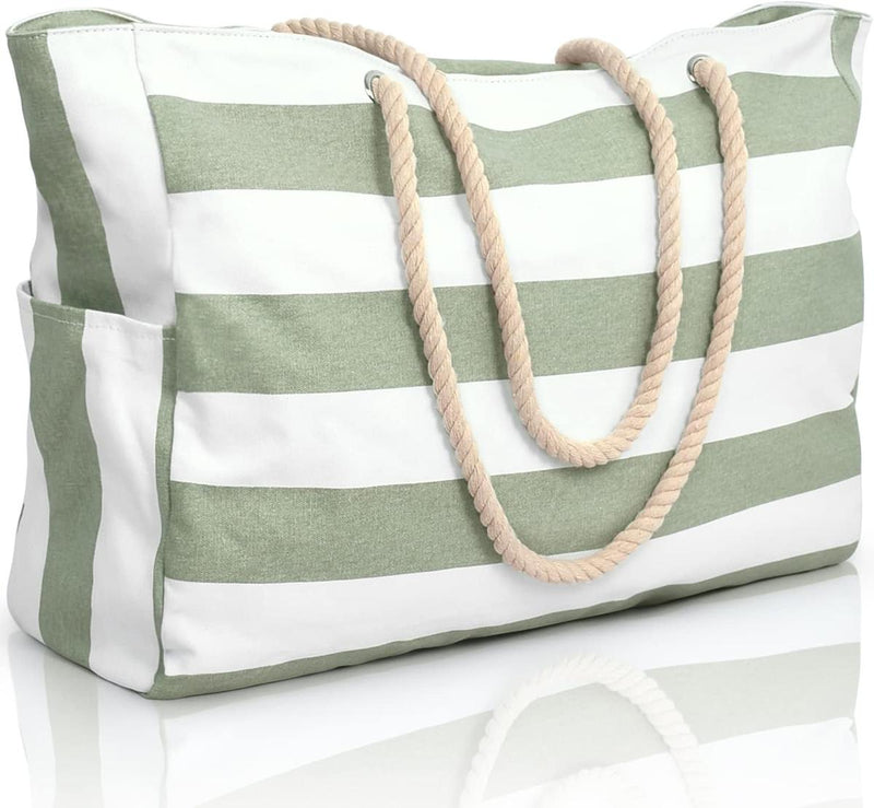 Oversized Waterproof Beach Tote Bag With Zipper Closure And Side Pockets