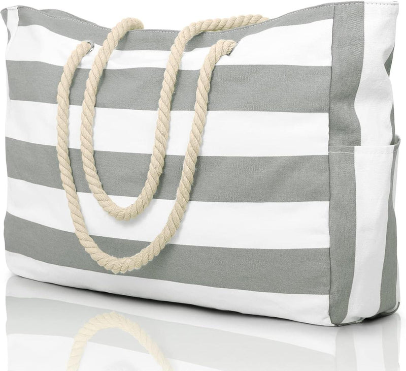 Oversized Waterproof Beach Tote Bag With Zipper Closure And Side Pockets