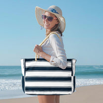 Oversized Waterproof Beach Tote Bag With Zipper Closure And Side Pockets